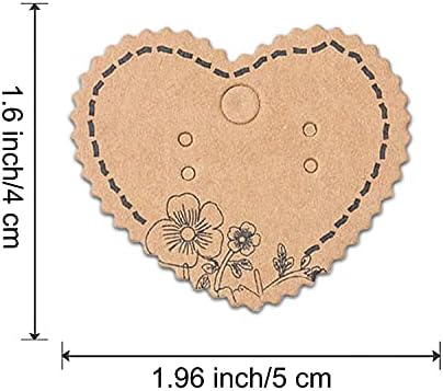 Grenali 100 Brown Heart Shape Earring Display Cards, Kraft Paper Jewelry Cards, 1.96"x1.6" (Pack of 100) - Image 3