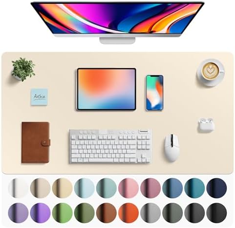 Aothia Faux Leather Desk Mat - Large Mouse Pad, Non-Slip PU Leather Blotter, Waterproof Writing Surface for Office and Home (Beige, 40" x 24") by AothiaSimpleNaturalUnique