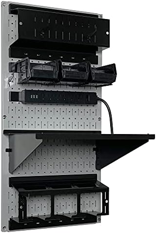 Wall Control Power Tool Storage Organizer Kit Cordless Drill Holder Charging Station Rack 16” x 32” Metal Pegboard Organization System (Grey Pegboard) - Image 2