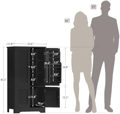 43”H Pantry Cabinet with 4 Doors, Kitchen Cabinet with 6 Door Shelves - Image 3