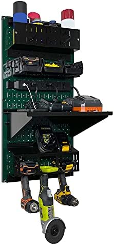Wall Control Power Tool Storage Organizer Kit Cordless Drill Holder Charging Station Rack 16” x 32” Metal Pegboard Organization System (Green Pegboard) - Image 3