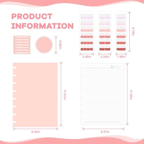 Discbound Notebook, 8-Disc Disbound Planner with Removable Pages, 180 Pages Spiral Notebook, Poly Cover Discbound Planner for Work, Travel, Note Taking(With Index Sticker),Pink,A5 - Image 2