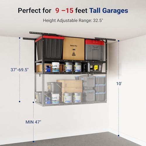 FLEXIMOUNTS 3x6 2-Tier Overhead Ceiling Garage Storage Rack, Black - Image 5