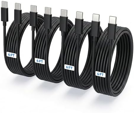 4-Pack 6ft 60W USB C to C Fast Charging Cable for Samsung Galaxy S26, S25 by TZBAY