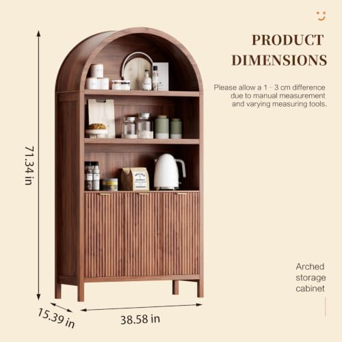 Ieejdn 71.34" Tall Arched Kitchen Pantry,Modern Fluted Wood Storage Cabinet with Doors,Adjustable Shelves,Organizer, Versatile Cupboard for Kitchen,Living Room,Dining Room,Bathroom,Walnut - Image 2
