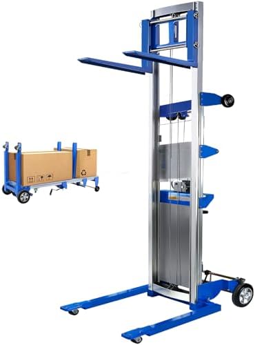 122" Material Lift Winch Stacker with Swivel & Rubber Wheels, 400 lbs Capacity Adjustable Straddle Material Lifter, Manual Material Lifts, Hand Winch Lift Trucks for Warehouse, Logistics, Factory by Unknown