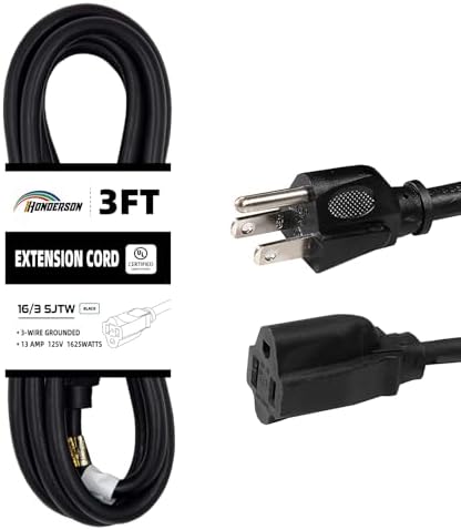 3 Ft Black Outdoor Extension Cord, 16 Gauge Heavy Duty Power Cord by HONDERSON