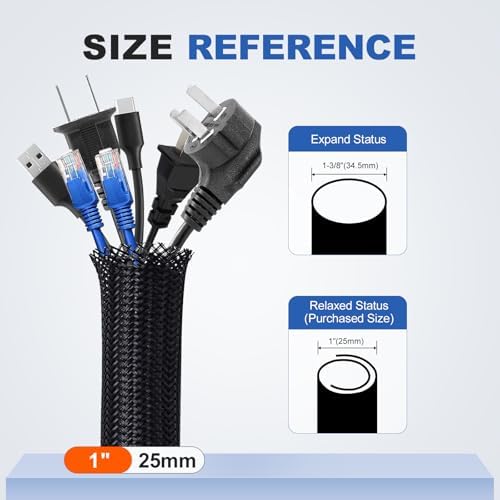 1" Cable Management Loom Wrap Sleeve Cord Wire Hider Organizer Covers - Image 2