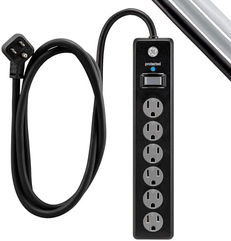 GE Surge Protector Power Strip,6 Ft Extension Cord,6 Outlet Extender,800 Joules,Flat Plug,Twist-to-Close Safety Covers,ETL Listed,Black,33661,(Pack of 10) - Image 2