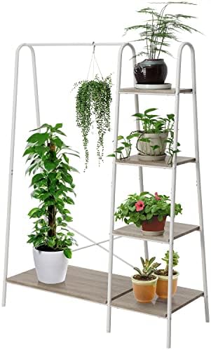 Finnhomy Metal Clothes Closet Rack, Clothing Rack for Hanging Clothes White Heavy Duty Garment Rack with 5 Wood Shelves Freestanding Portable Closet Organizer for Bedroom/Entryway/Boutiques - Image 3