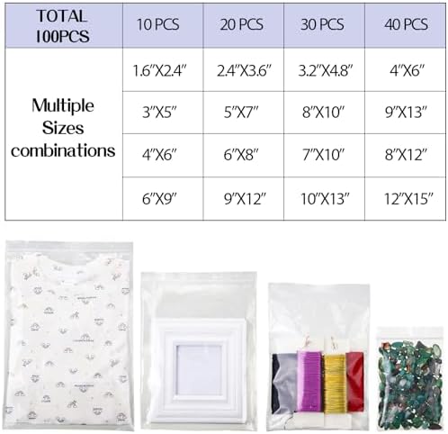 Zonon 100 Pcs Clear Reclosable Zipper Storage Bags Resealable Poly Bag, L - Image 6