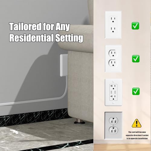 CABOCASA 3FT Flat Plug Extension Cord Power Strip 3 Outlets White Downward - Image 5