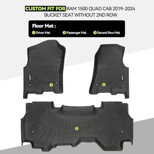 All Weather TPE Floor Mat for 2019-2024 Dodge Ram 1500 Quad Cab - Image 2