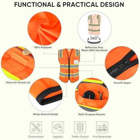 TICONN High Visibility Reflective Safety Vest for Men & Women, ANSI Class 2 - Image 2