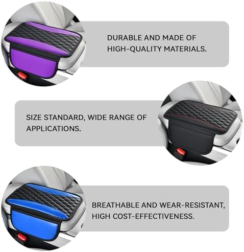 Leather Car Center Console Cover with Side Storage Pockets, Waterproof Armrest Cushion Protector Organizer for Vehicles SUVs, Interior Accessories, Car Decorations Stylish Arm Rest Pad (Purple) - Image 3