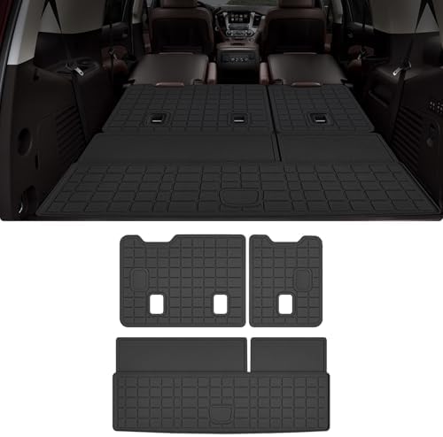 Cargo Mat with Backrest Protection for 2015-2019 2020 Chevy Chevrolet Tahoe/GMC Yukon（Not XL）,TPE All Weather Protection Cargo Liner with Velcro Rear Seats Backrest car Accessories-Black by WAYIDSS