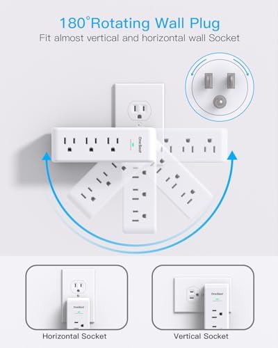 2 Pack Surge Protector Outlet Extender Rotating Plug, 9AC Multi Plug Outlet - Image 3