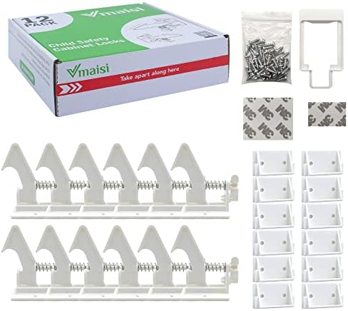 Vmaisi 12 Pack Cabinet Locks Child Safety Latches - Easy Install No-Drill - Image 4