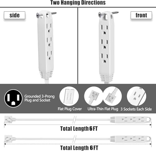 CABOCASA Dual 6FT Ultra-Thin Outlet Concealer with 6 Outlets - Image 2