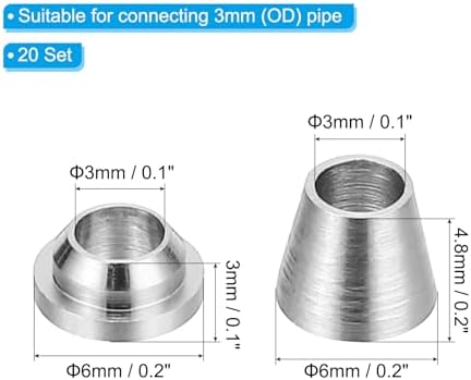 PATIKIL 3mm Tube OD 304 Stainless Steel Compression Tube Fitting Sleeve, 20 Pack Double Ferrule Ring Tubing Fitting Assortment Kit, Silver - Image 2