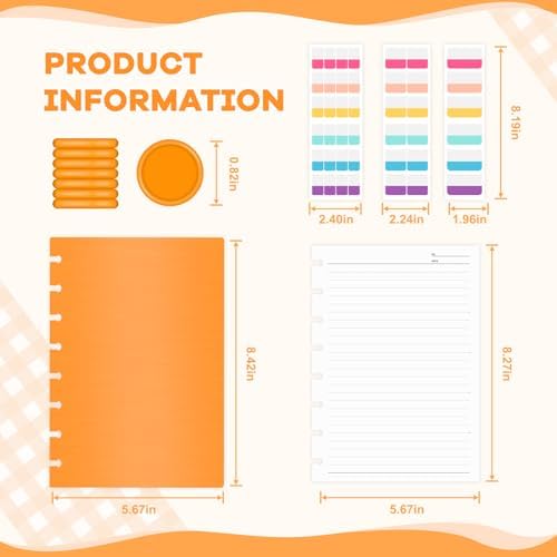 Discbound Notebook, 8-Disc Disbound Planner with Removable Pages, 180 Pages Spiral Notebook, Poly Cover Discbound Planner for Work, Travel, Note Taking(With Index Sticker),Orange,A5 - Image 2