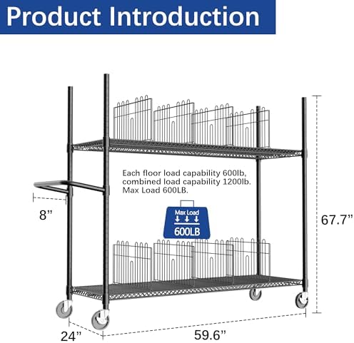 Carton Stand,Heavy-Gauge Wire Frame with Height Adjustable,8 Removable Dividers & Locking Wheels,Load Rating 1200lb for Commercial Storage,Rolling Storage Cart for Commercial,Retail,Home - Image 2