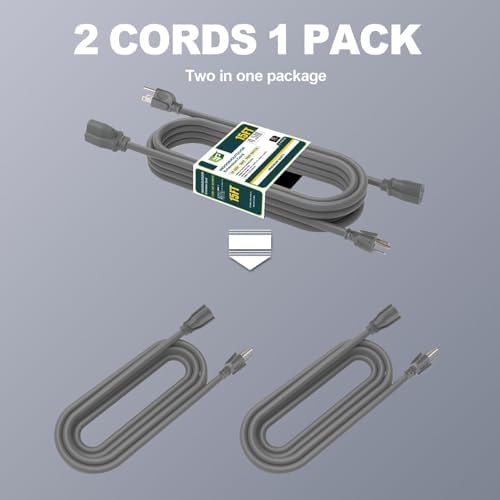 EP 15 FT Outdoor Extension Cord, 16/3 SJTW Heavy Duty Grey 2PK, ETL Listed - Image 3
