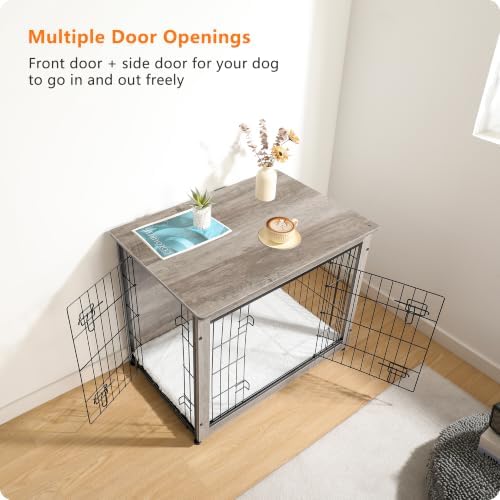 DWANTON 32.5" Dog Crate Furniture with Cushion, Wooden Kennel Table Indoor - Image 6