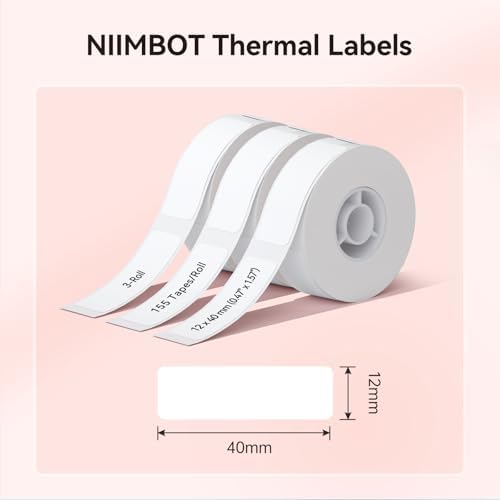 NIIMBOT Label Maker Tape for D11/D110/D101 Label Maker, 12 x 40 mm (0.47'' x 1.57''), 3Rolls for Home Office Labeling Tape Replacement, White - Image 3