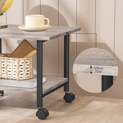 HOOBRO Printer Stand, 2-Tier Industrial Under Desk Printer Cart with Shelf, Mobile Heavy Duty Storage Rack on Wheels for Home, Office, Grey and Black BG02PS01G1 - Image 3