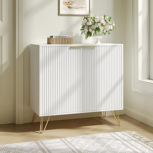 Storage Cabinet with 2 Fluted Doors and Adjustable Shelves, White丨Modern Wood Accent Table, Sideboard Buffet Cabinet, Console Table for Living Room, Hallway, Entryway by Provideyouwithbestproduct%EF%BC%81