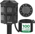 TiFFCOFiO Outdoor Power Strip Timer, Dusk to Dawn Light Sensor Countdown, 100 Feet Extension Cord Waterproof, 6 Grounded Outlets for Halloween and Christmas Decorations, ETL Listed (100 FT) by TiFFCOFiO