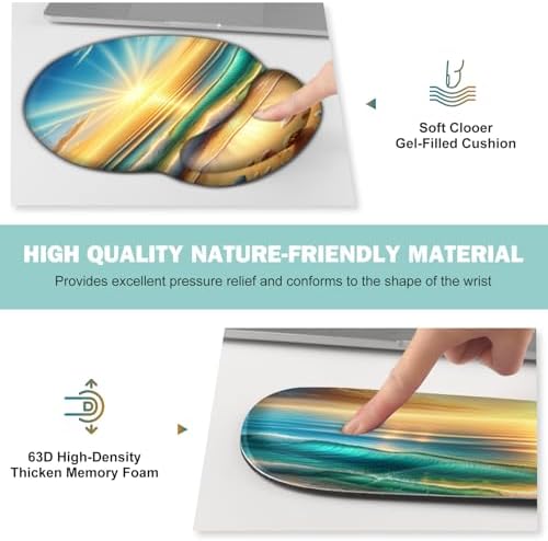 Gaming Mouse Pad, Large Desk Mat, Cute Desk Pad Protector, 4in1 XXL Mousepad + Keyboard Wrist Rest+Mouse Wrist Rest+Coaster Set with Ergonomic Desk Pad for Home Office Computer, Beach Sun Shell - Image 6