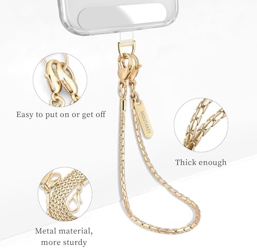 MOUTAKEY Phone Wrist Strap Metal Phone Chain Wristlet Detachable Cellphone Lanyard with 2 Tether Tabs iPhone Wrist Strap For Women iPhone Bracelet Wristlet for girls Shopping Traveling Party Walking - Image 3