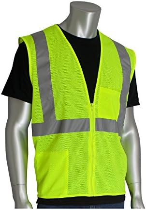PIP 302-0702Z-LY/3X ANSI Class 2 Two Pocket Zipper Mesh Vest by Pip