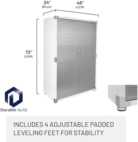 Heavy Duty Steel Storage Cabinet with Double Doors, Adjustable Shelves, Door Secured Lock, Large Capacity Organizer for Garages,Offices and Warehouses (White, 48" W x 24" D x 72" H) - Image 2