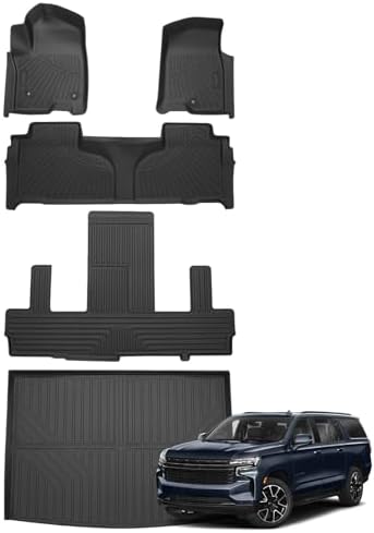 Floor Mats for Chevy Suburban & GMC Yukon XL 7 Seats 2021-2025 2026 All Weather Cargo Liner for Suburban Accessories Carpet TPE Heavy Duty Floor Mat (2nd Row Bucket Seats) by cartist