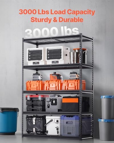 VEVOR Storage Shelves, 3000 lbs, 5 Tier Heavy Duty Garage Shelving, 20" D x 48" W x 72" H Adjustable Metal Shelves for Industrial Shelving Unit Utility Shelf, for Kitchen, Warehouse, Basement, Black - Image 4