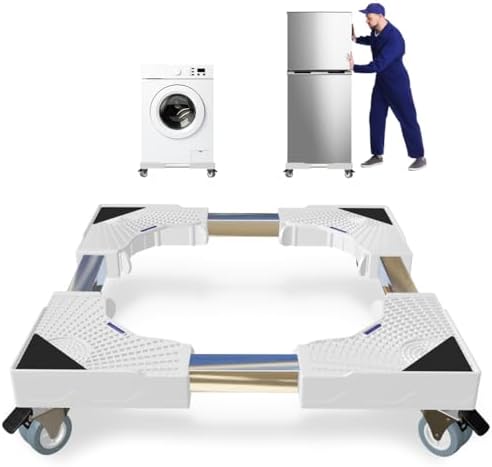 Appliance Dolly Cart with 4 Locking Wheels Mini Fridge Stand Adjustable Universal Mobile Roller for Portable Washer, Dryer, Refrigerator, Furniture, White by KUPAO