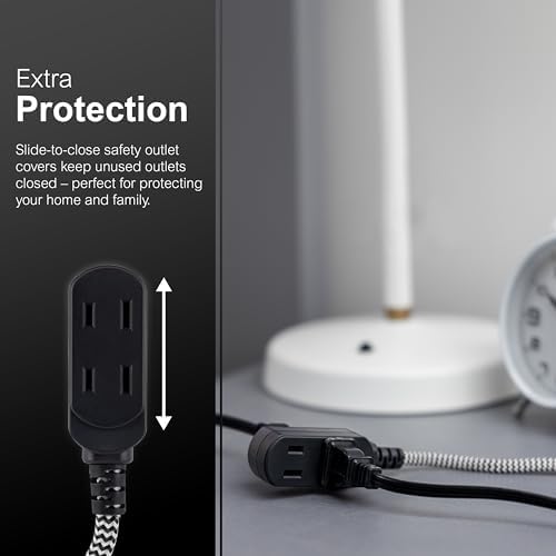 GE Indoor Flat Plug Extension Cord 15 Ft, 3-Outlet Braided Extension Cord - Image 4