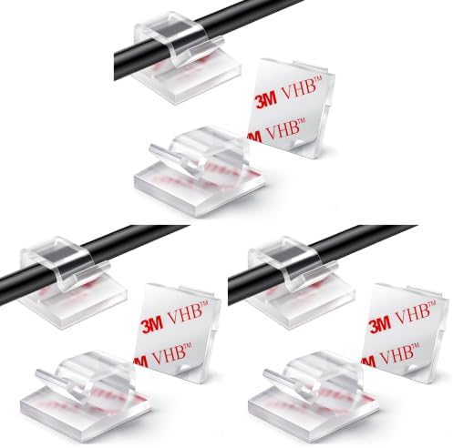 KGROTE 100PCS Cable Clips, Adhesive Wire Clips Strong Cord Clips Wire Holders, Cable Management Clips for Desk, Wall, Car, TV, Ethernet Cable (Clear, Small) (Pack of 3) by CABLECLIPS