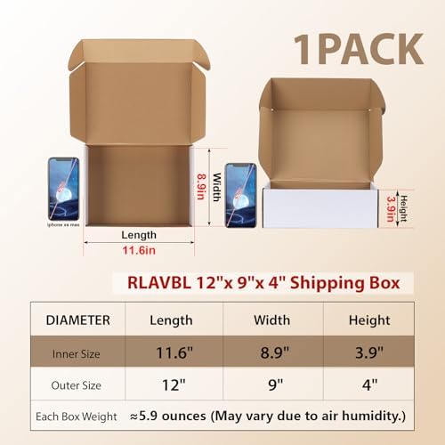 RLAVBL 12x9x4 Shipping Boxes Set of 1, White Corrugated Cardboard Box for Packing, Mailing, Business - Image 2