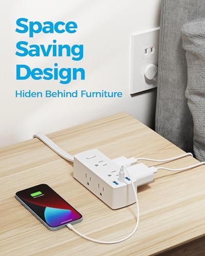 2 Prong Flat Plug Power Strip, Olcorife 2 Prong to 3 Prong Outlet Adapter, 5 FT Flat Extension Cord with 6 Outlets 3 USB Ports(1 USB C), US to Japan Plug Adapter - Image 4