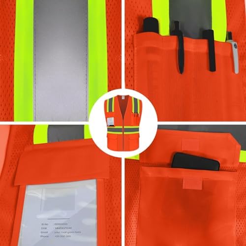 Safety Vest for Men, Hi Vis Mesh Vest, High Visibility, Orange, XL - Image 4