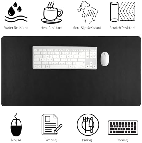 Bloss Desk Mat with Stitched Edges, Leather Large Mouse Pad, Non-Slip Desk Protector Mat, Desk Blotter, Waterproof Desk Pad for Office Home Decor/Black(31.5×15.7 Inches) - Image 4