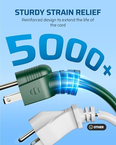 DEWENWILS 52FT (34’+6’ *3) Outdoor Extension Cord 1 to 3 Splitter, Green - Image 4