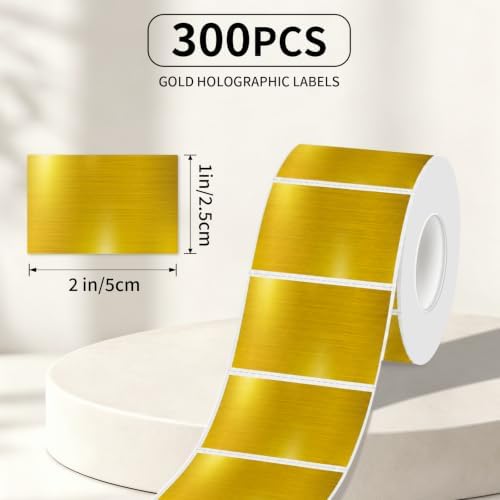 1 * 2Inch Holographic Gold Thermal Labels, Waterproof Printable Direct Thermal Stickers, Self-Adhesive for Small Business Logo, QR Code, Price Tag & Packaging, 300Pieces/Roll - Image 3