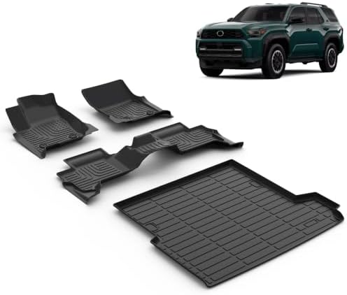 All Weather Car Floor Mats & Cargo Liner Set Fit for Toyota 4Runner Hybrid 5 Seats 2025 2026 TPE Floor Liners Trunk Liner 4Runner Hybrid 5 Passengers Cargo Mat Accessories Black by VOUKIY