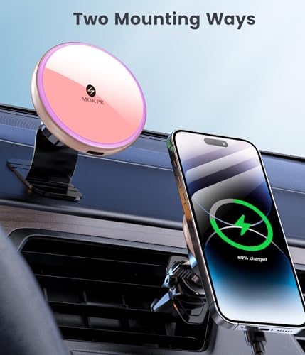 for Magsafe Car Mount Charger 15W LED RGB Car Phone Holder for Dash Vent - Image 2