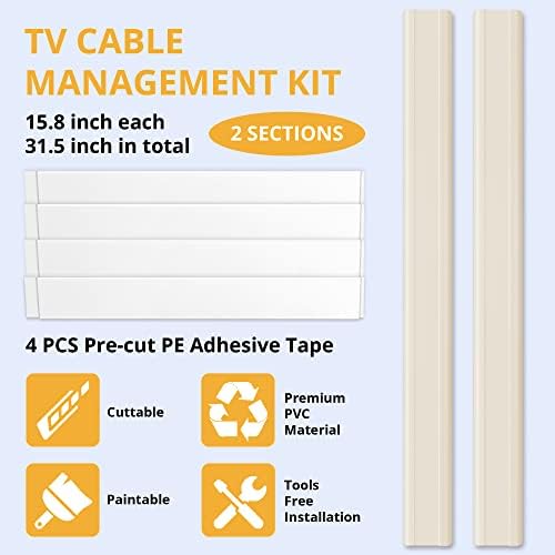ZhiYo 32in Beige Cord Cover, TV Cord Hider for Wall Mount, 1.5inW x 0.75inH - Image 4
